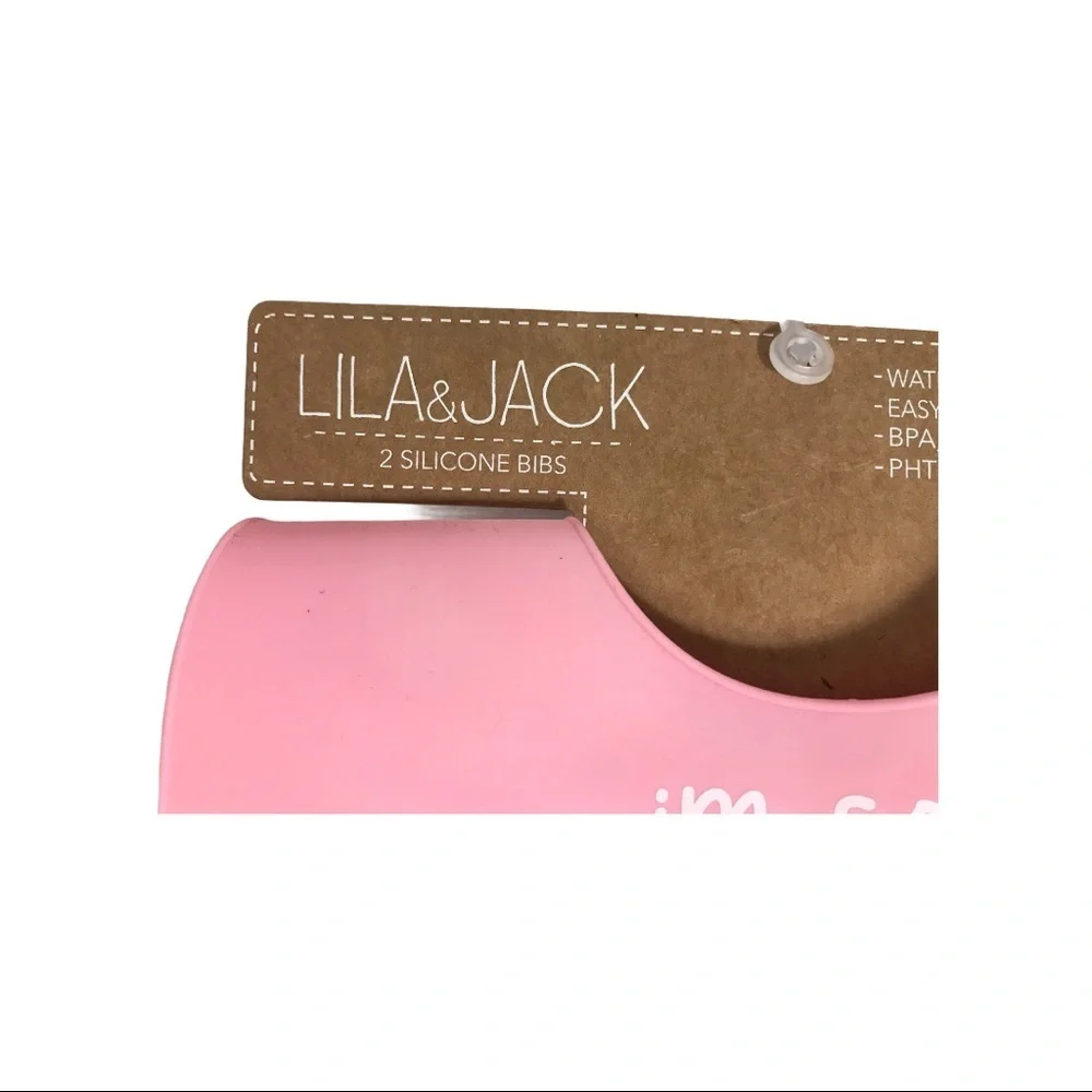 NWT Lila & Jack 2 Pack Silicone Bibs, Pink/White